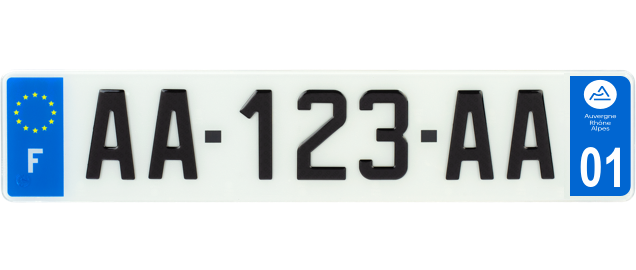 plaque d'immatriculation Auvergne Rhône Alpes