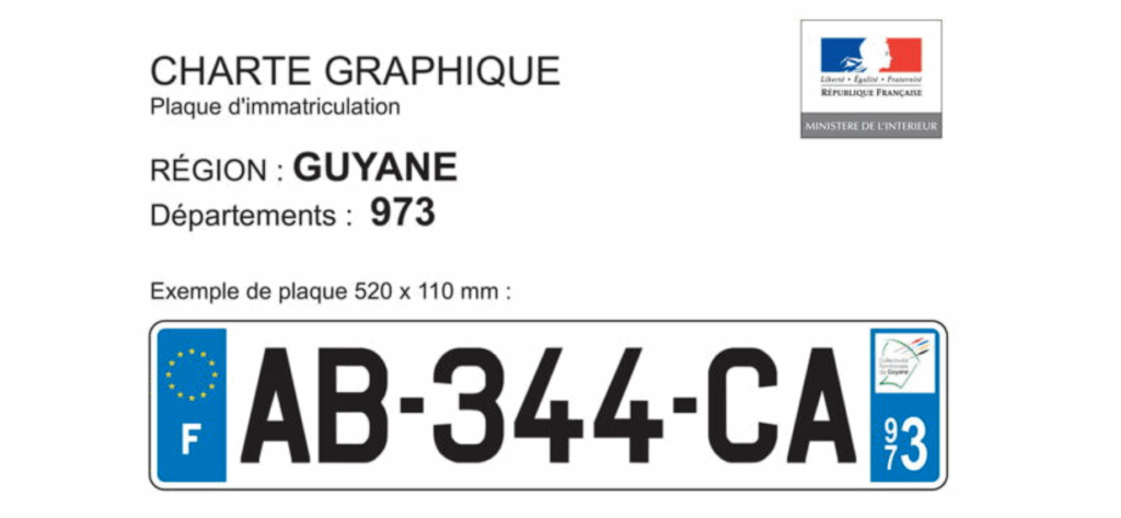 plaque d'immatriculation Guyane avec nouveau logo