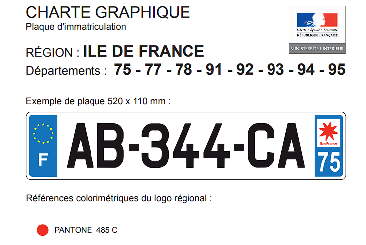 charte graphique plaque immatriculation Ile de France