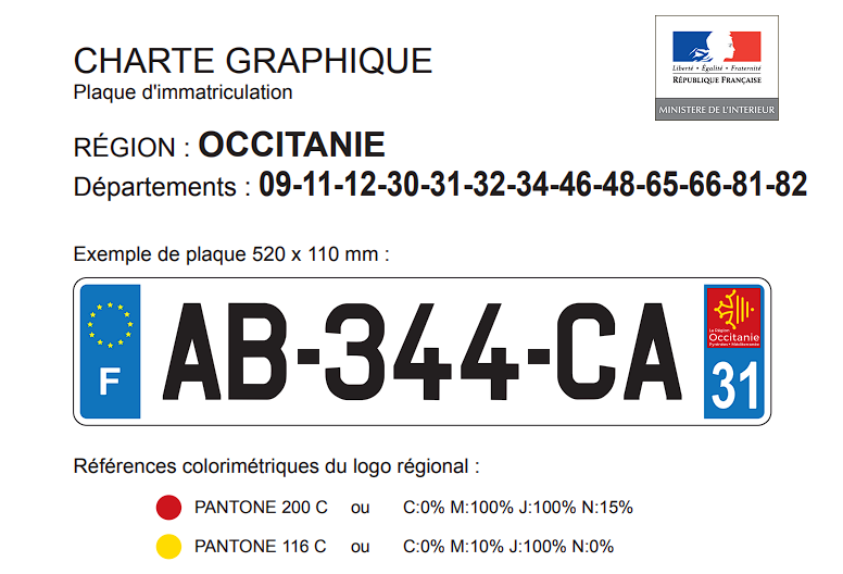 charte graphique du logo Occitanie pour plaque d'immatriculation
