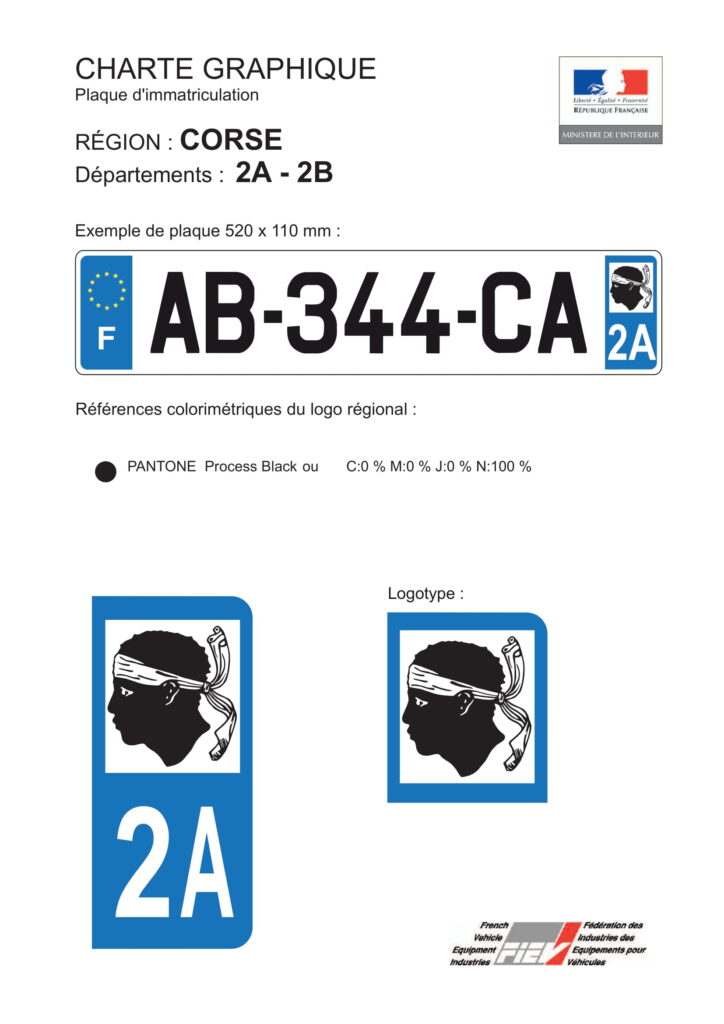 charte graphique officielle de la plaque d'immatriculation de Corse