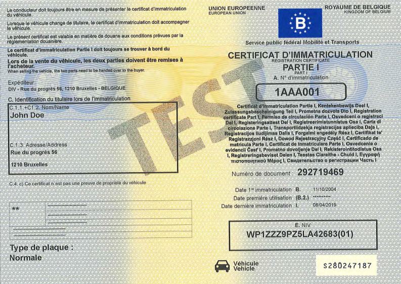 Carte Grise Belge Certificat Immatriculation Belgique COC Carte Grise Belge Certificat Immatriculation Belgique COC