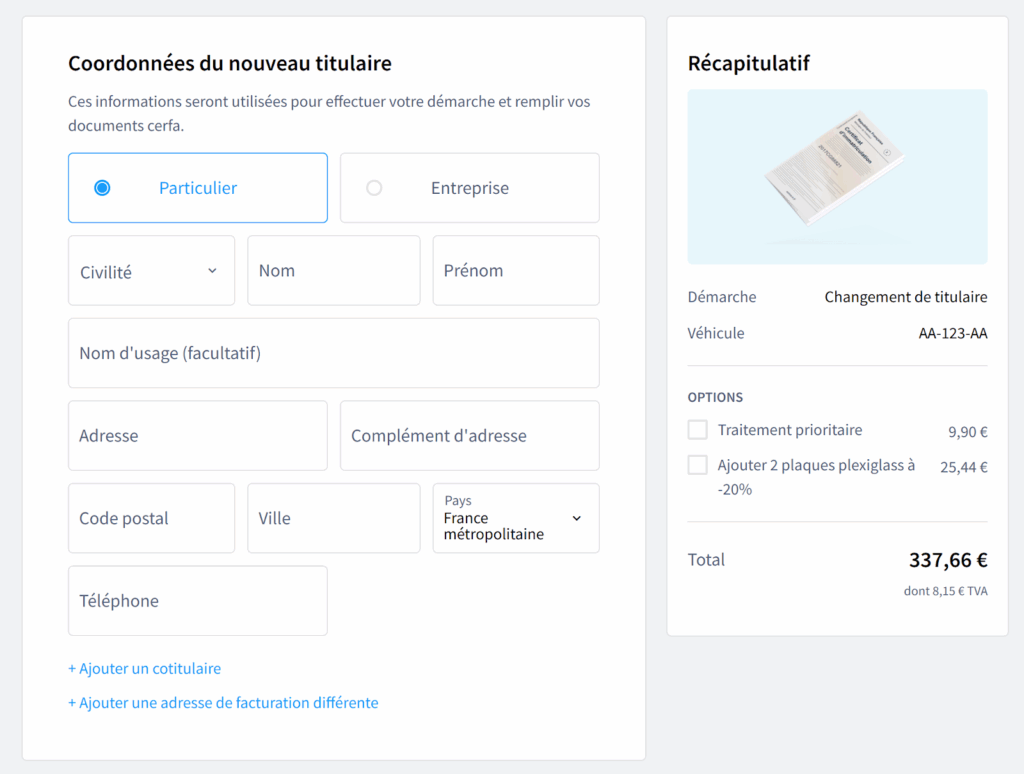 première étape carte grise minute