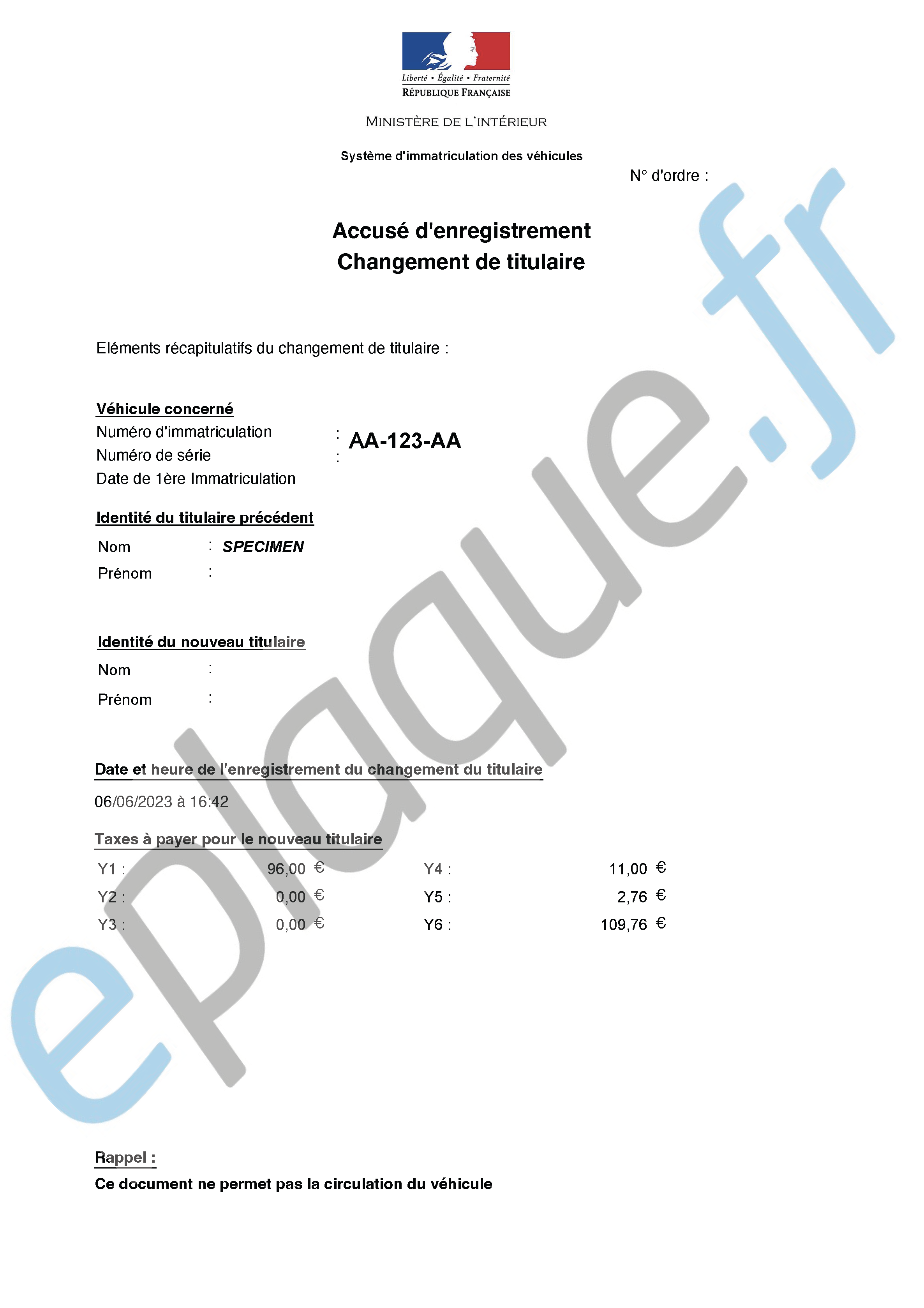 Accusé d’enregistrement officiel que vous recevrez par email dès votre démarche effectuée.