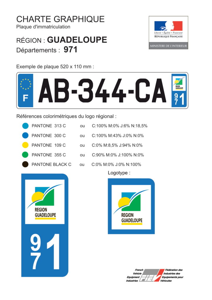 charte graphique officielle de la plaque d'immatriculation Guadeloupe