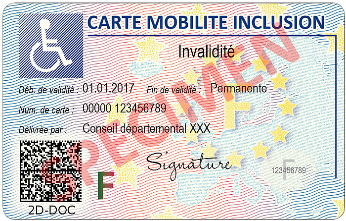 spécimen carte CMI avec mention invalidité
