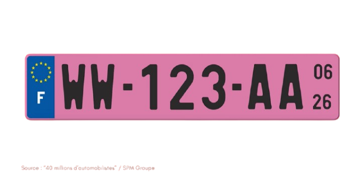 plaque d'immatriculation rose