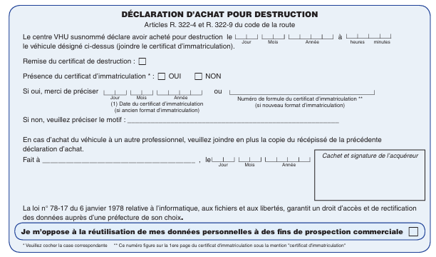 Cerfa 14365 (partie déclaration d'achat pour destruction)